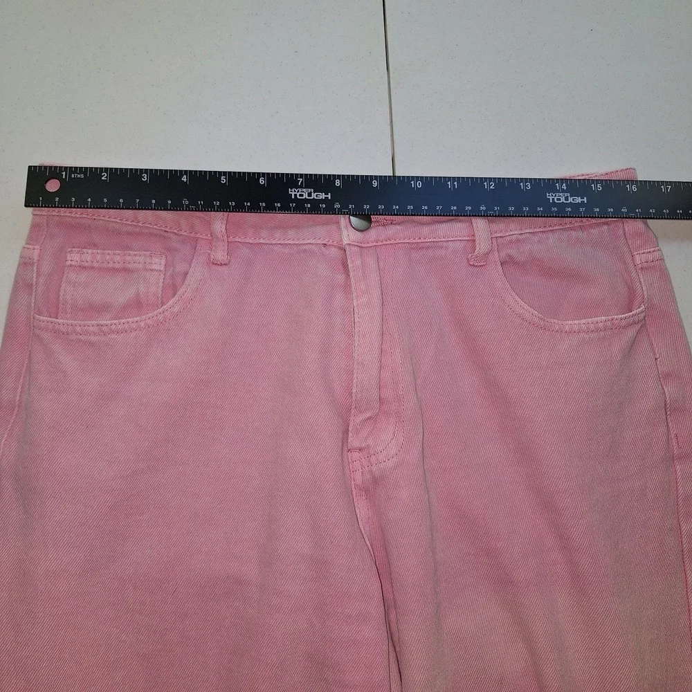 Pink‎ Denim Jeans High Waisted Wide Leg Y2K Bubblegum Sassy Shortcake L Large